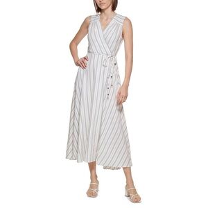Calvin Klein Women's Striped Maxi Wrap Dress White Size 10 EUC!